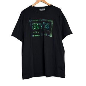 Versace Jeans Couture Black Tee Mens Large Shirt Holographic Chain Logo NWT